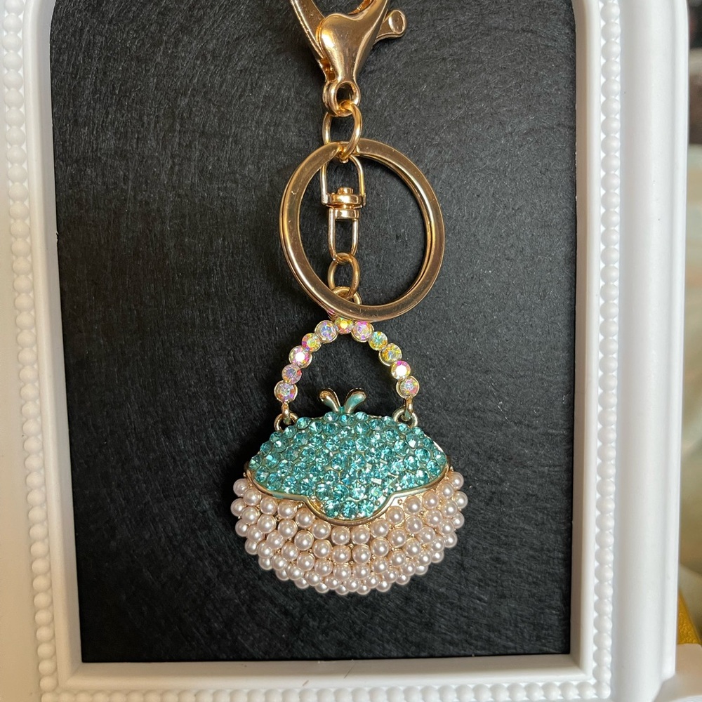Sparkling Blue and Pearl Purse Keychain